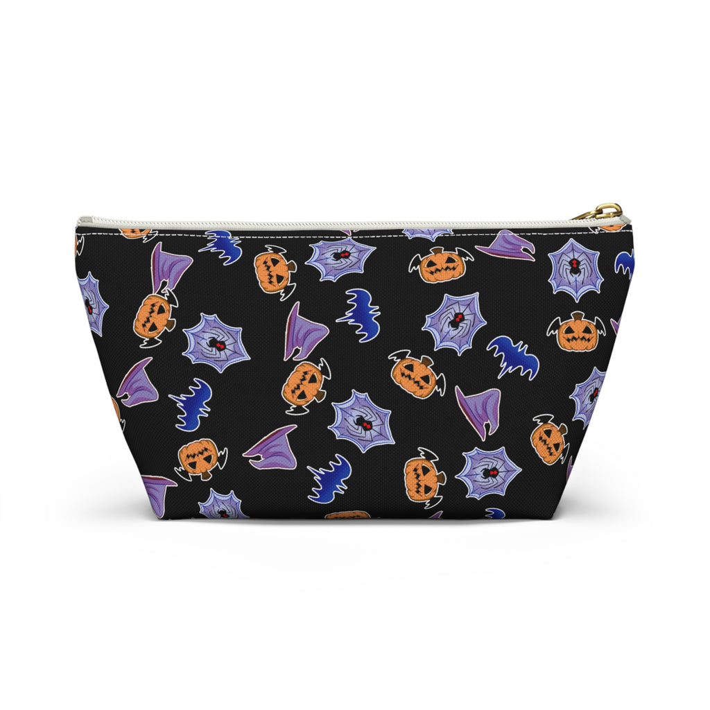 Spookie Guys Pattern Accessory Pouch — Black T‑Bottom Cosmetic Bag