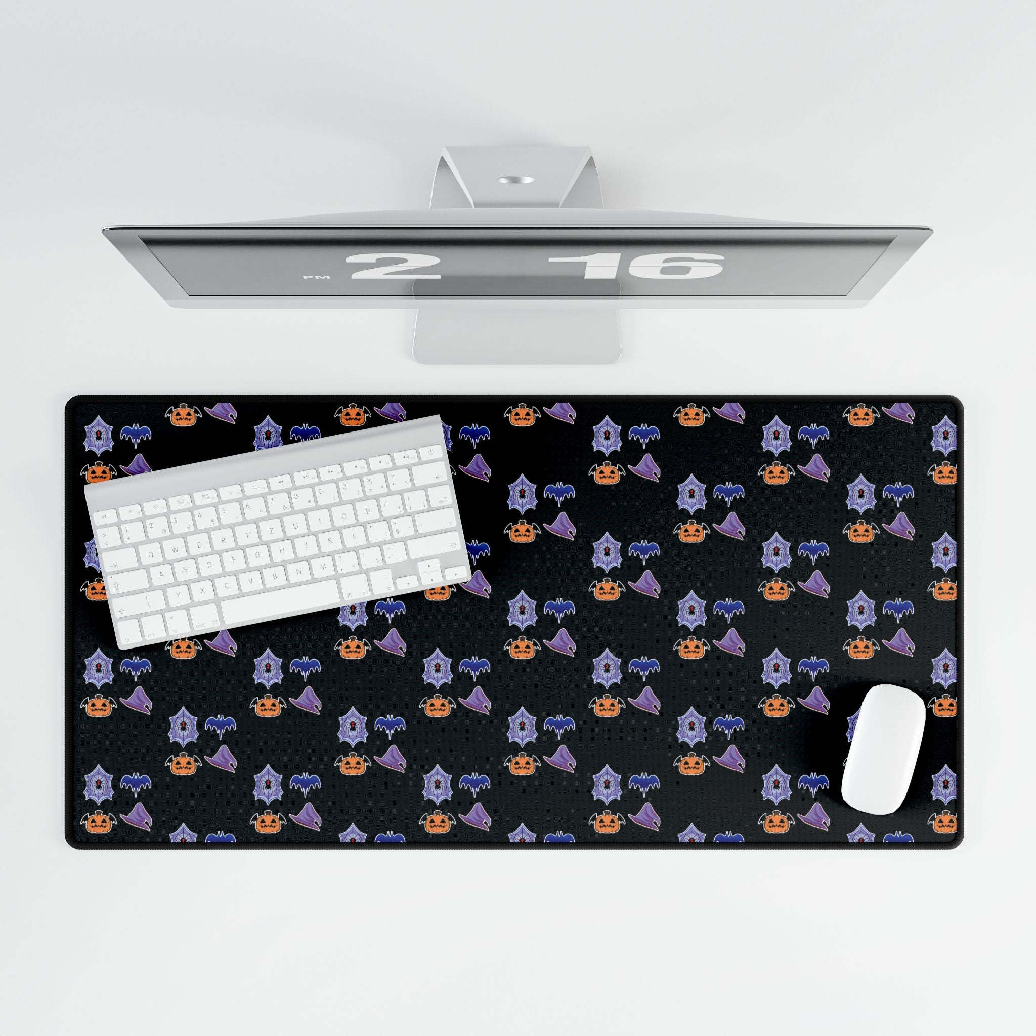 Halloween Pattern Desk Mat — Cute Ghosts & Jack-o'-Lantern Extended Mouse Pad