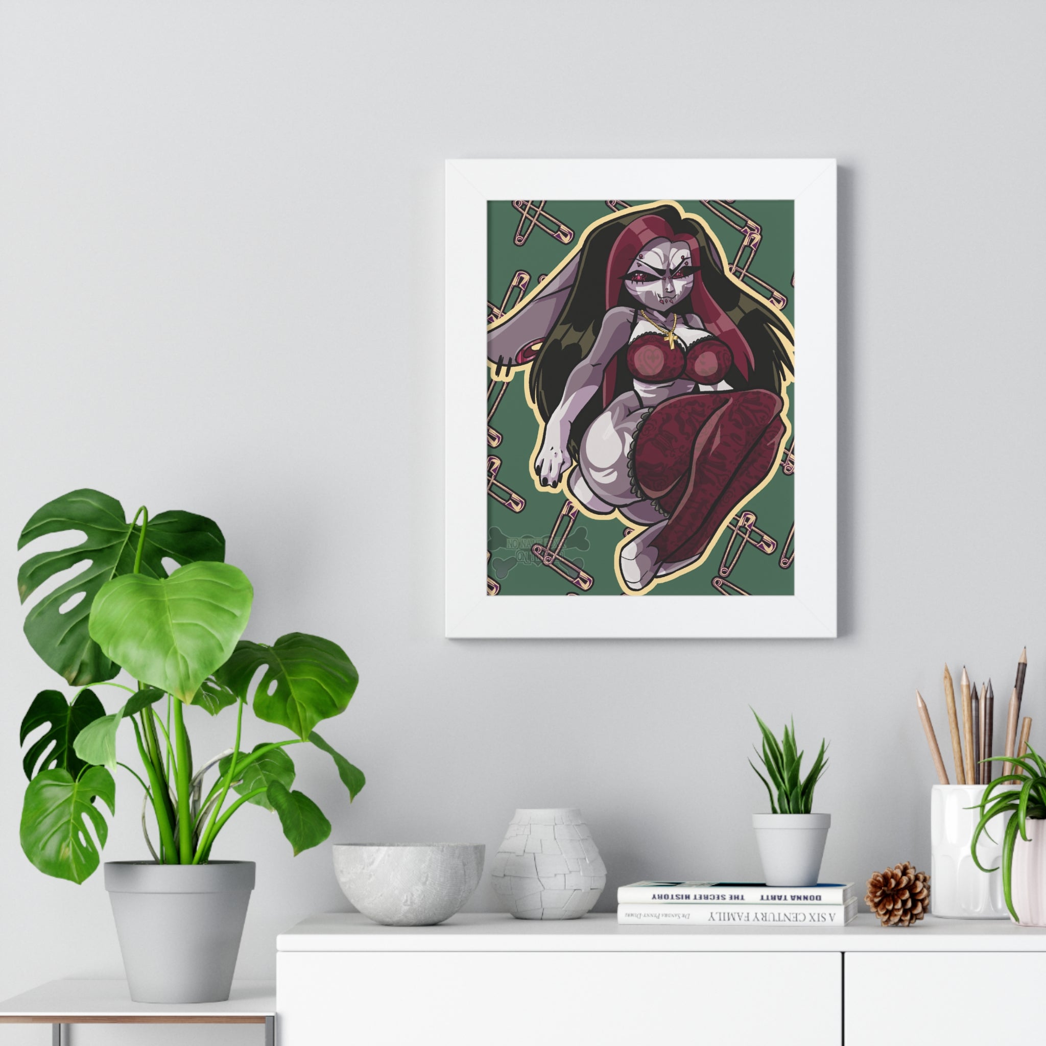 Framed Poster — Gothic Bunny (Selena Rose) Pinup Art Print (Vertical)