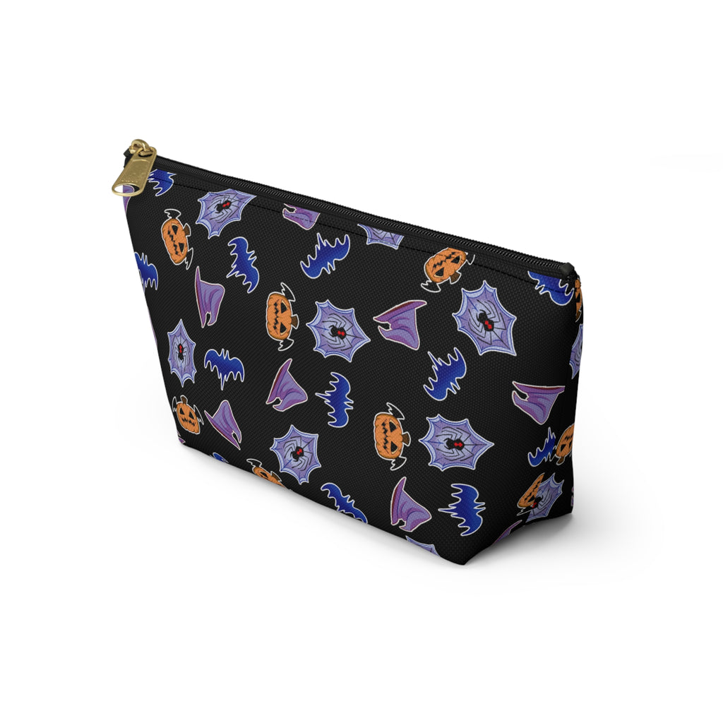 Spookie Guys Pattern Accessory Pouch — Black T‑Bottom Cosmetic Bag