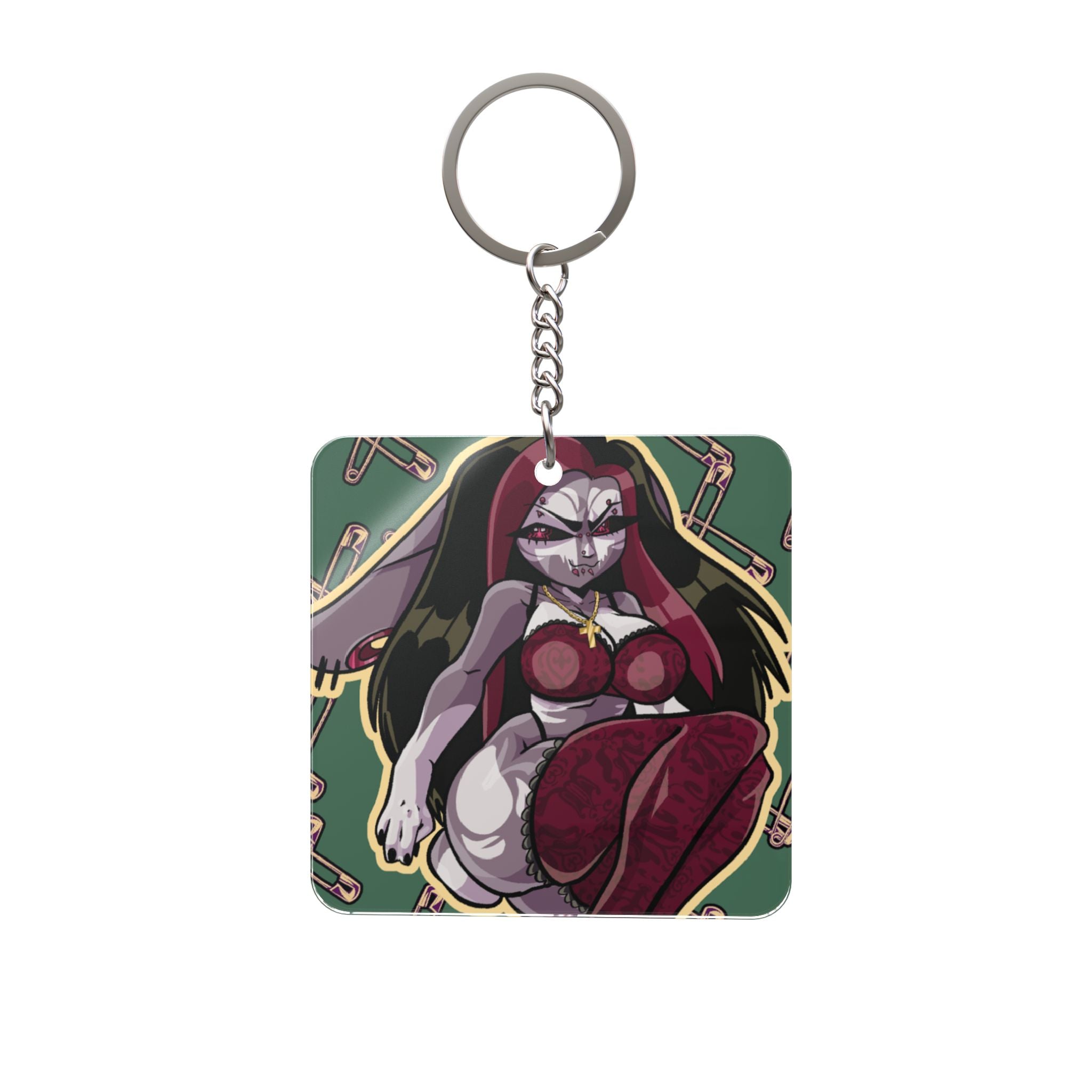 Selena Rose Pin-Up Square Keychain — Dark Cute Anime-Style Accessory