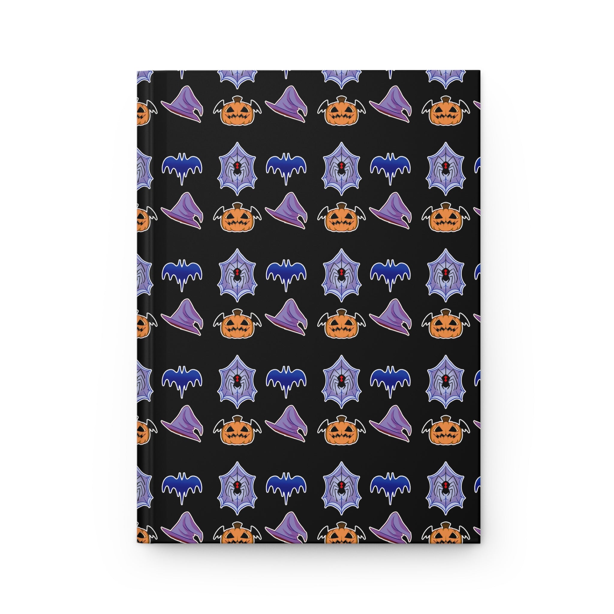 Halloween Pattern Hardcover Journal — Pumpkin, Bat & Witch Hat Journal