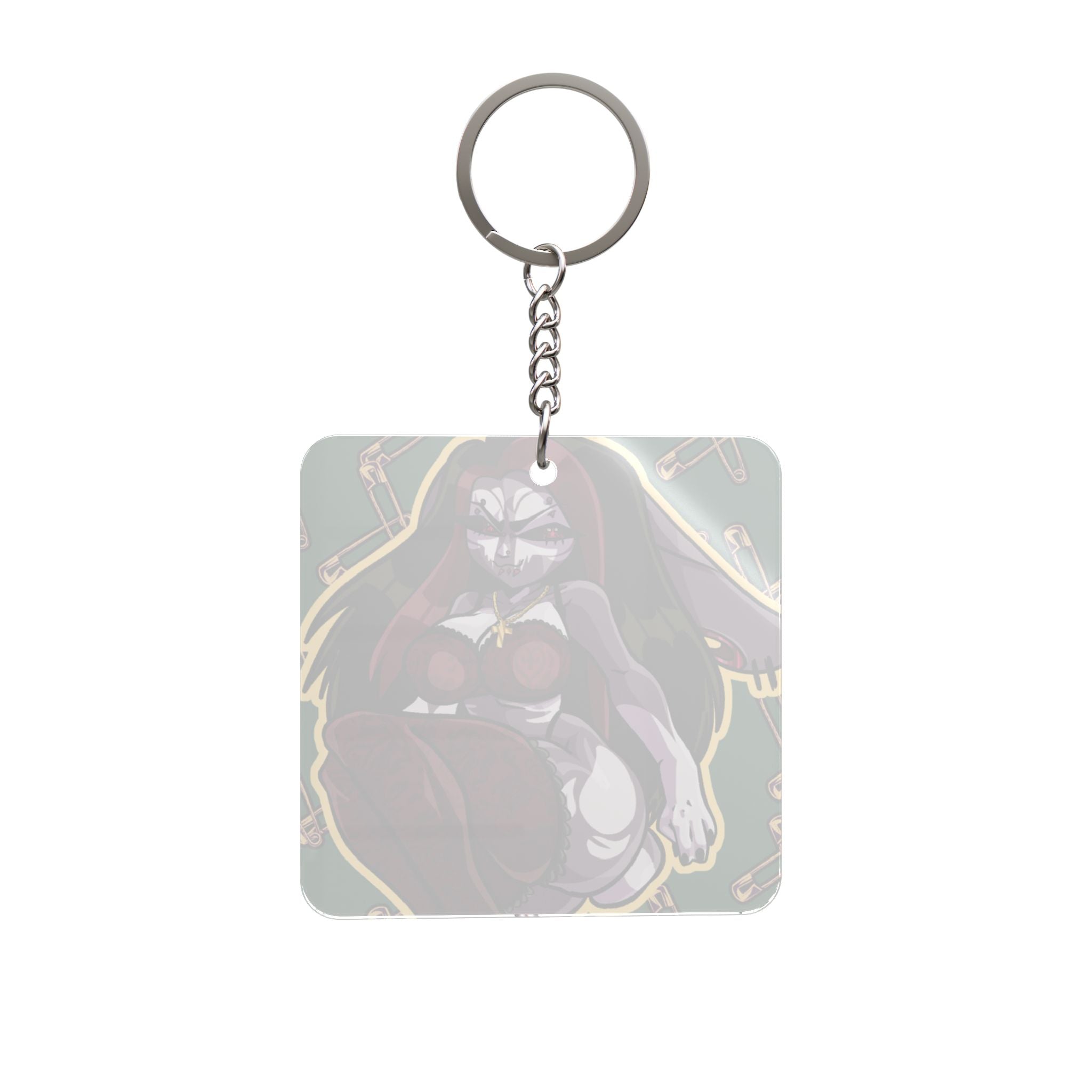 Selena Rose Pin-Up Square Keychain — Dark Cute Anime-Style Accessory