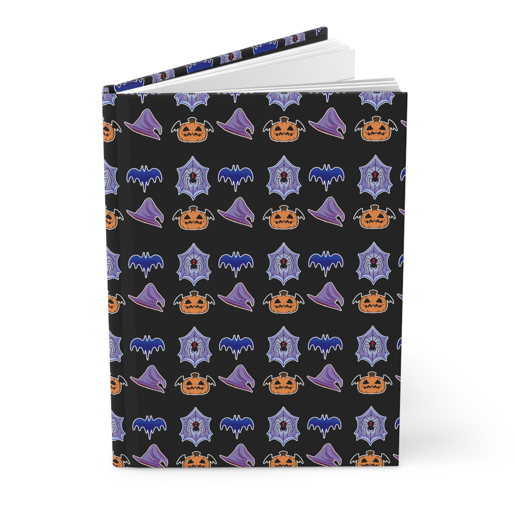 Halloween Pattern Hardcover Journal — Pumpkin, Bat & Witch Hat Journal