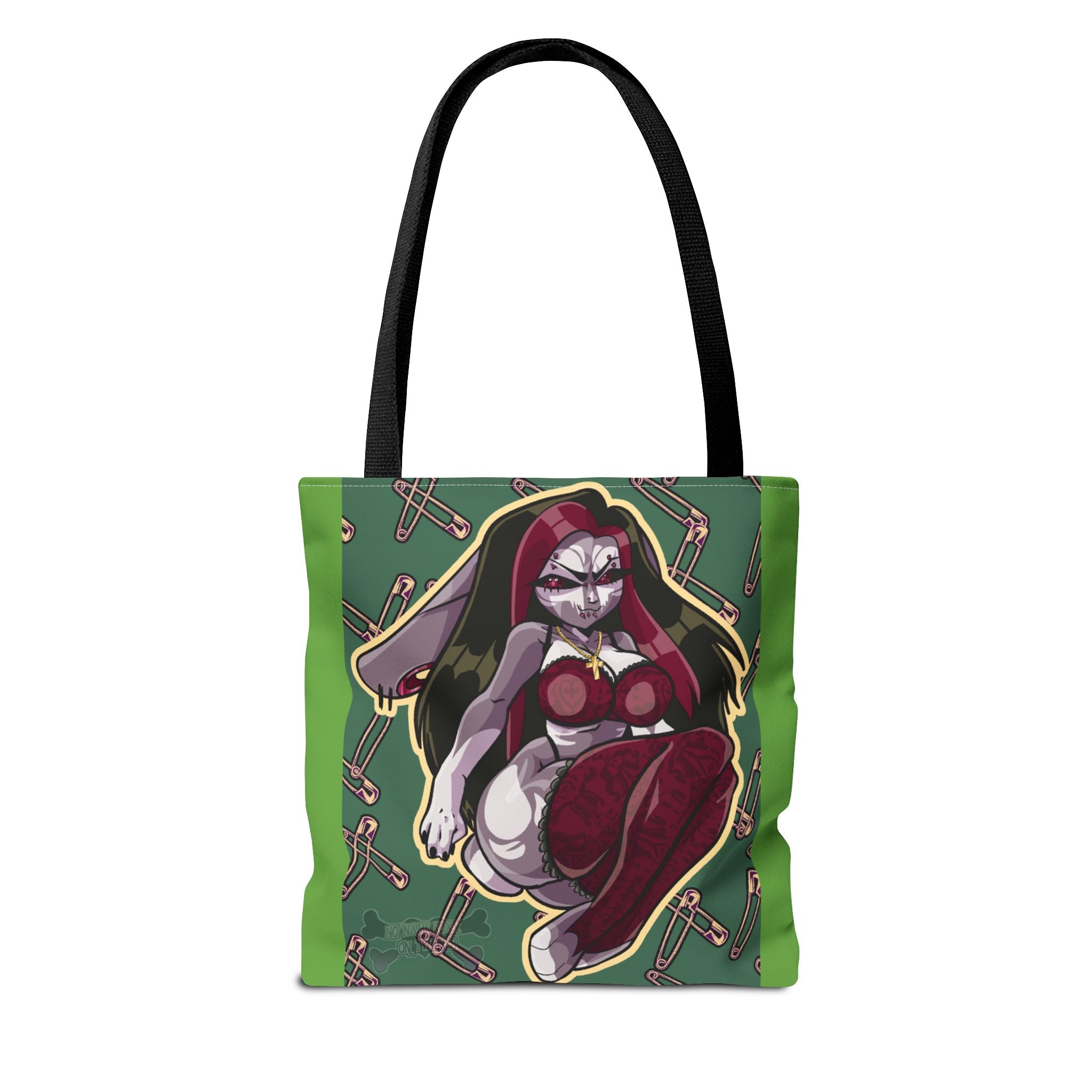 Witch Bunny Pinup Tote Bag | All-Over Print, Gothic Bunny Illustration