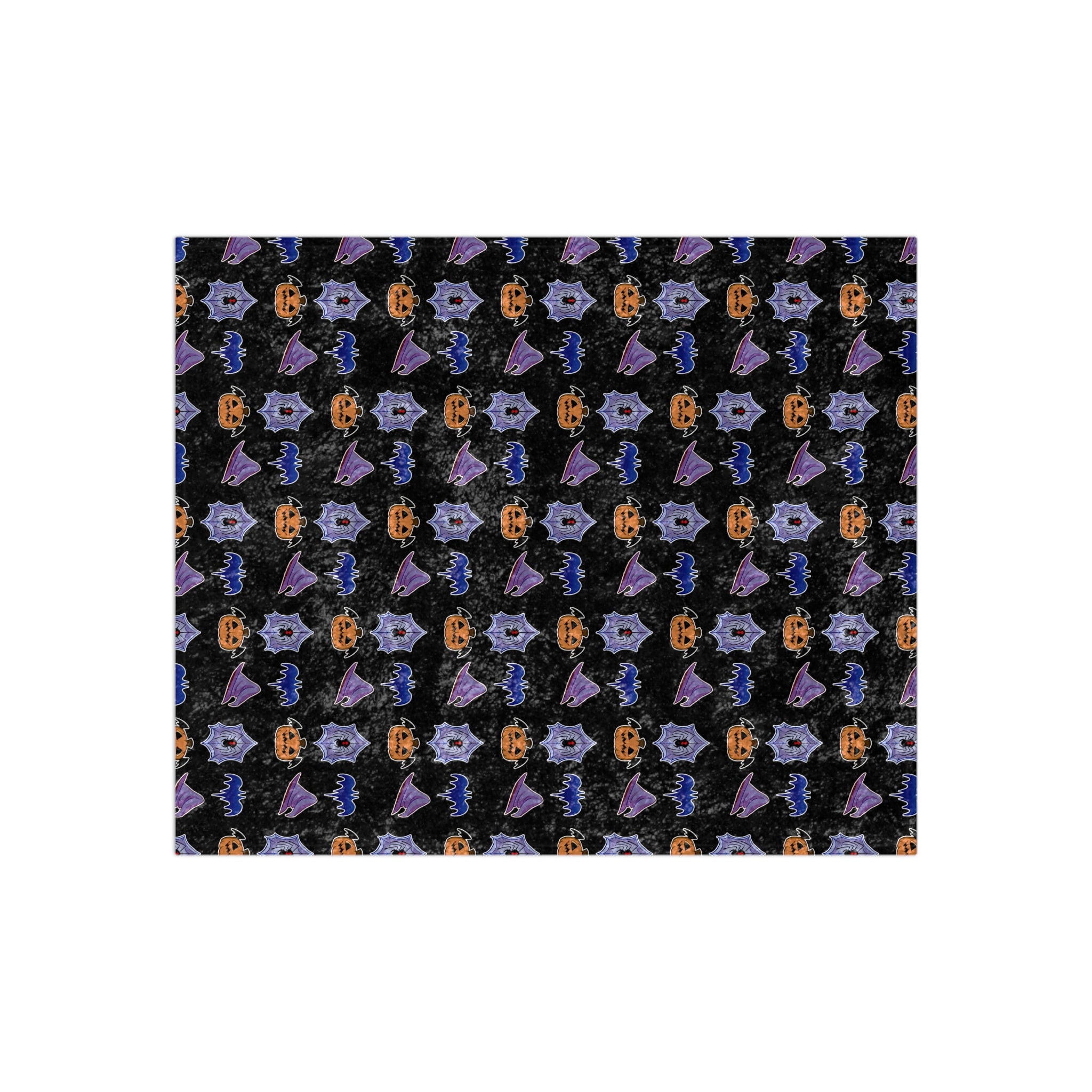 Halloween Crushed Velvet Blanket — Spooky Pattern with Pumpkins, Spiders, Witch Hats & Bats