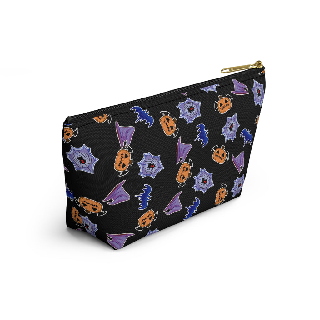 Spookie Guys Pattern Accessory Pouch — Black T‑Bottom Cosmetic Bag