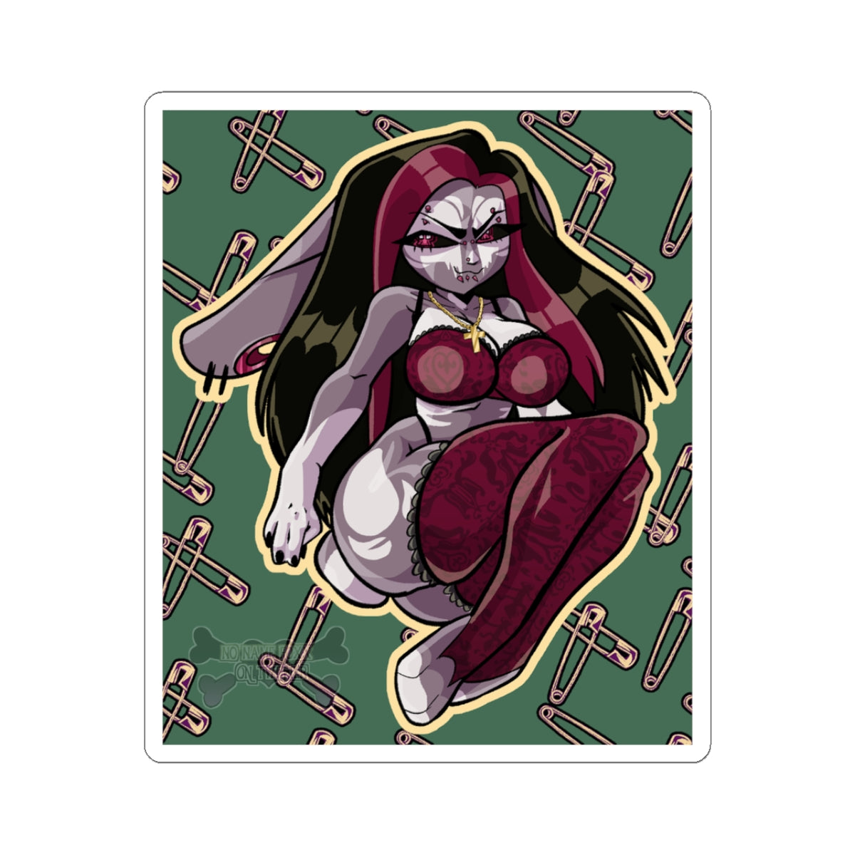 Selena Rose Pin-Up Kiss-Cut Sticker — Dark Cute Bunny Design