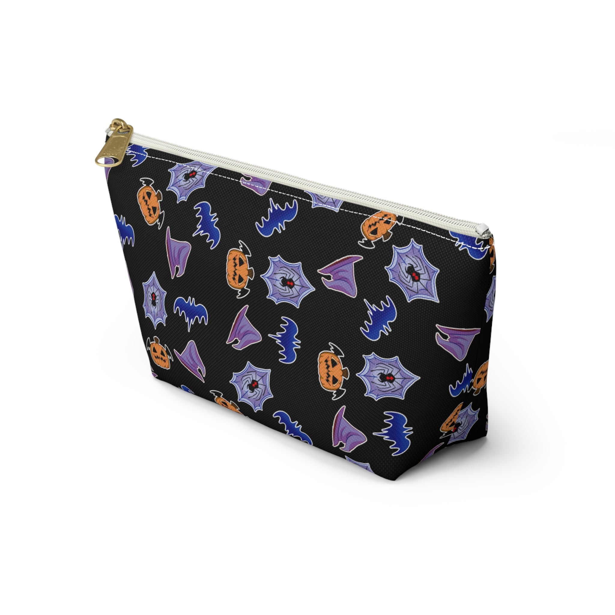 Spookie Guys Pattern Accessory Pouch — Black T‑Bottom Cosmetic Bag