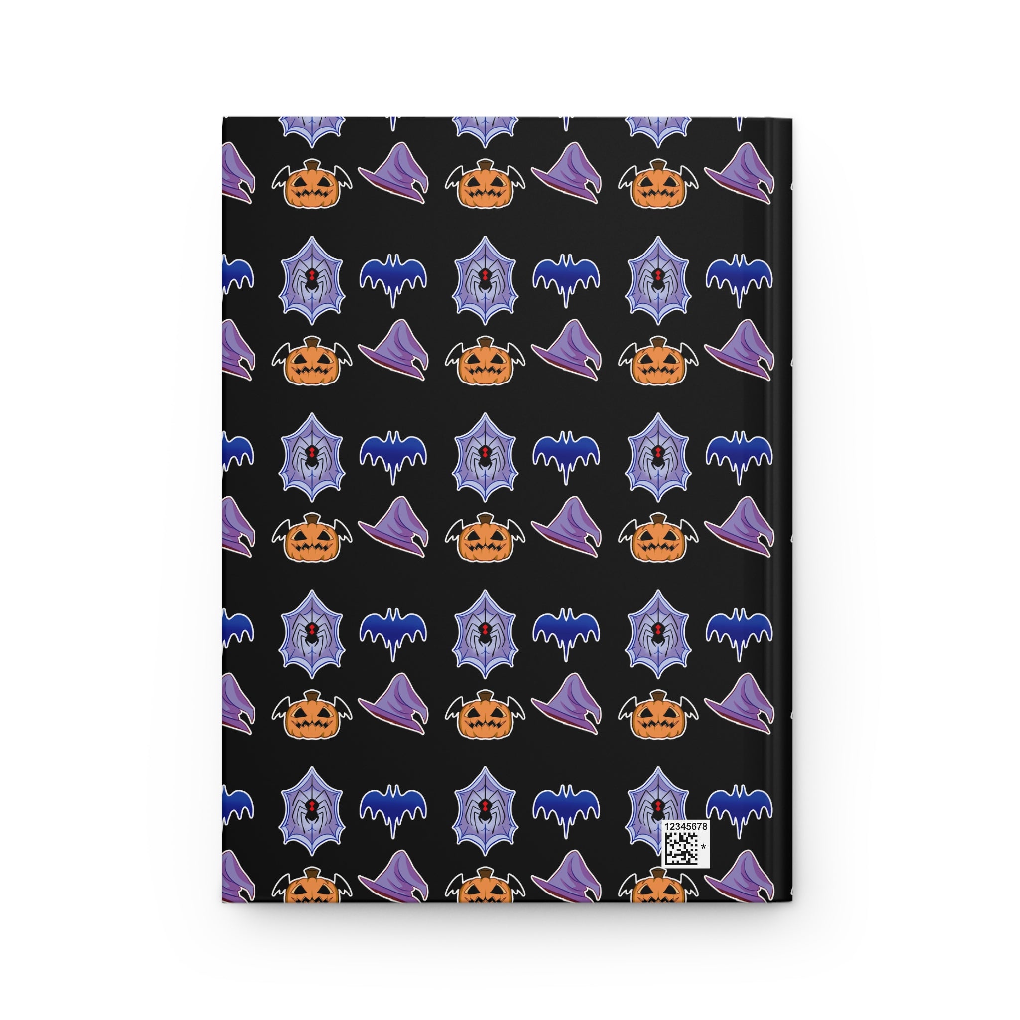 Halloween Pattern Hardcover Journal — Pumpkin, Bat & Witch Hat Journal