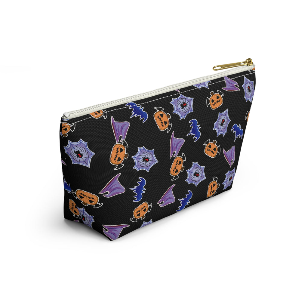 Spookie Guys Pattern Accessory Pouch — Black T‑Bottom Cosmetic Bag