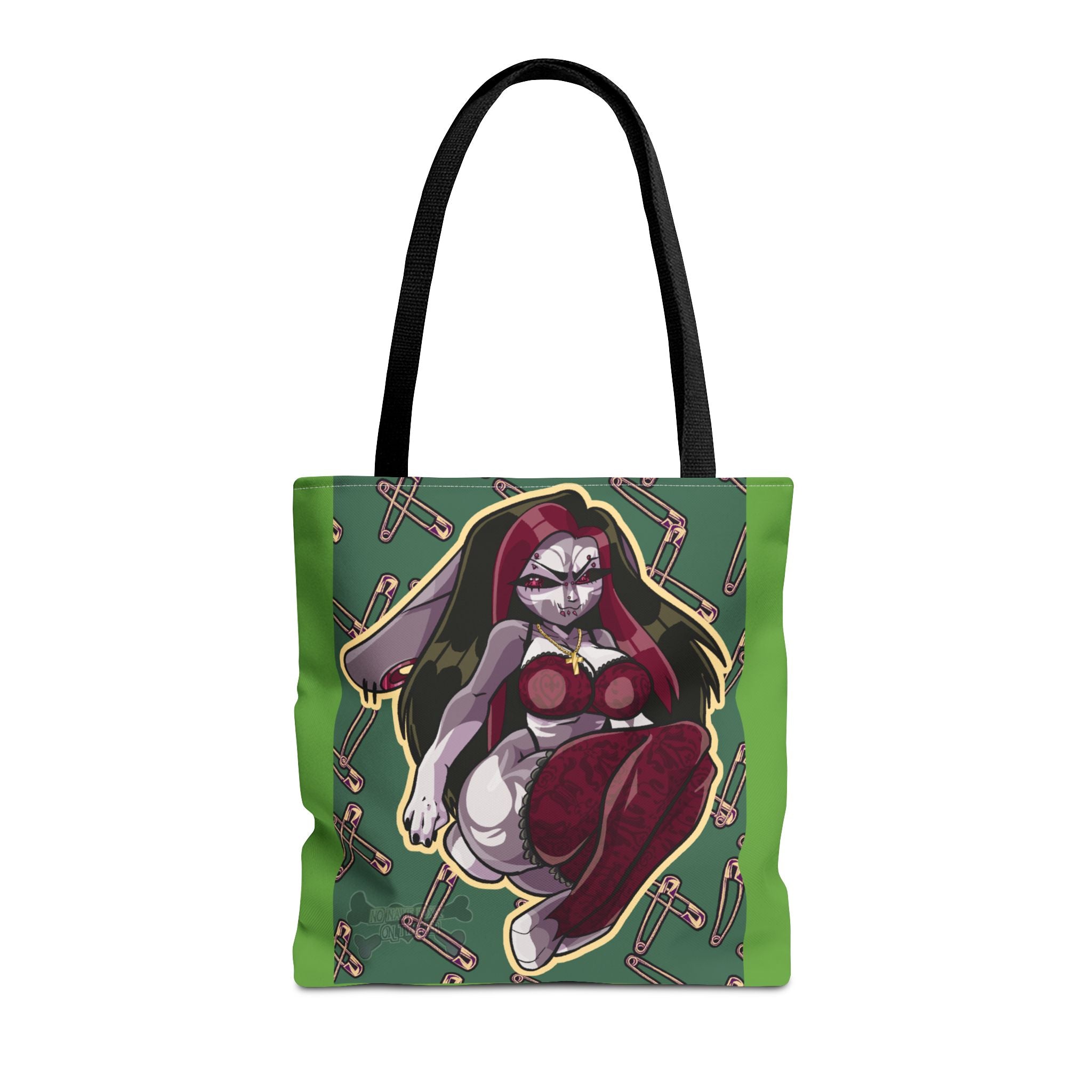 Witch Bunny Pinup Tote Bag | All-Over Print, Gothic Bunny Illustration