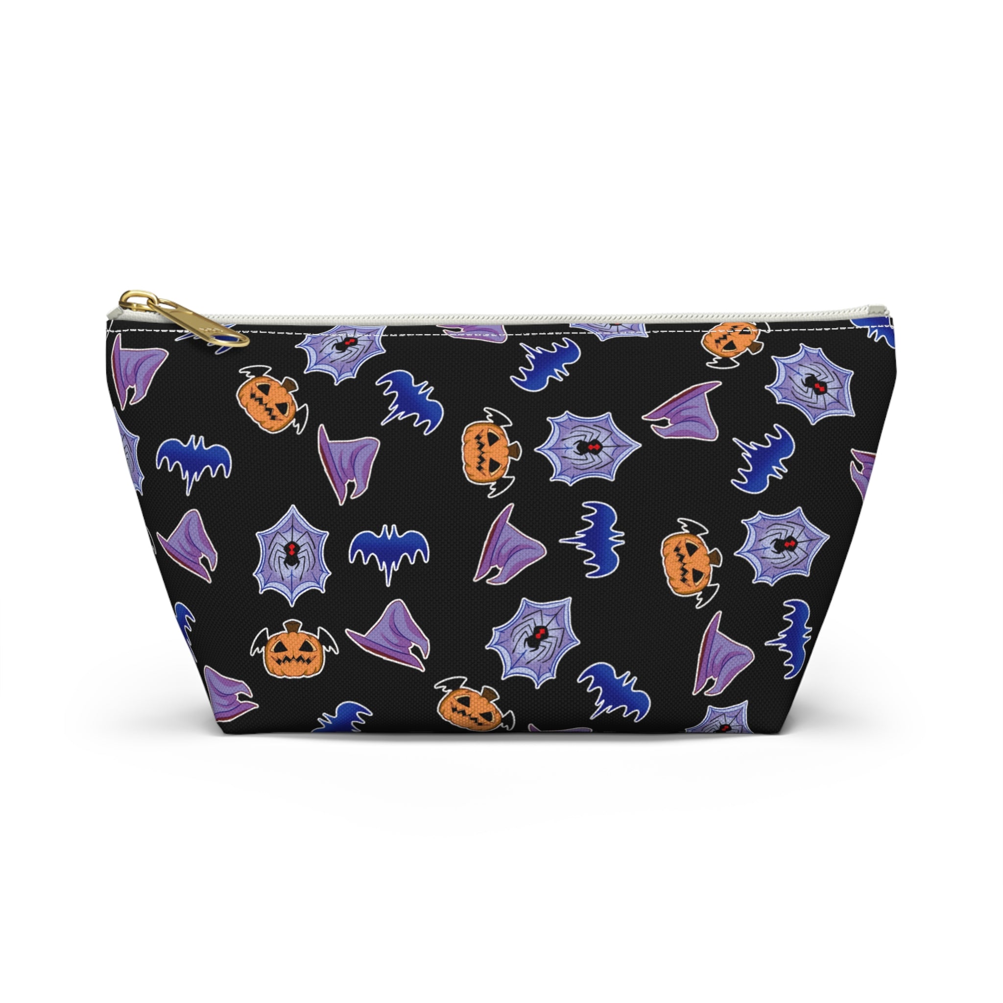 Spookie Guys Pattern Accessory Pouch — Black T‑Bottom Cosmetic Bag