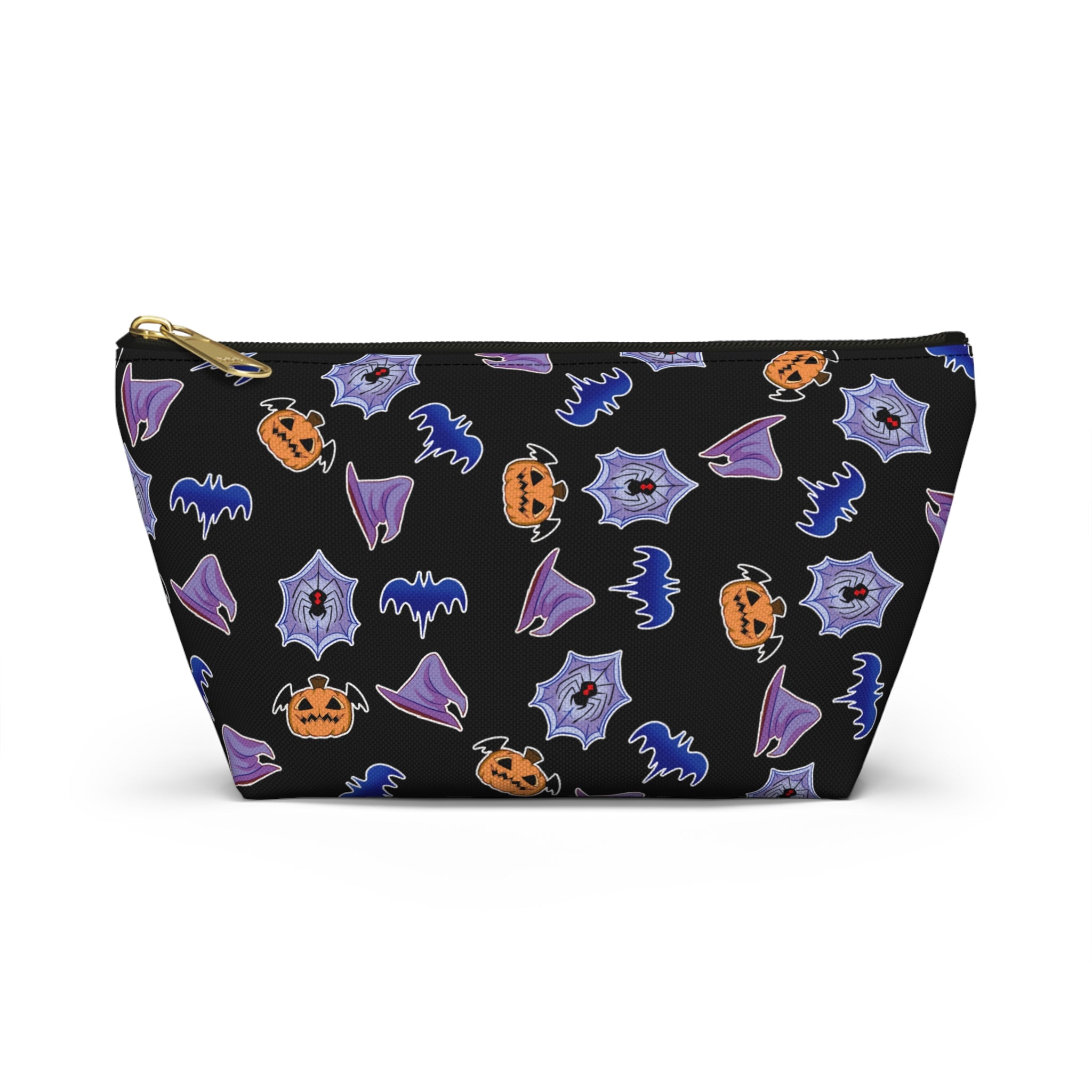 Spookie Guys Pattern Accessory Pouch — Black T‑Bottom Cosmetic Bag