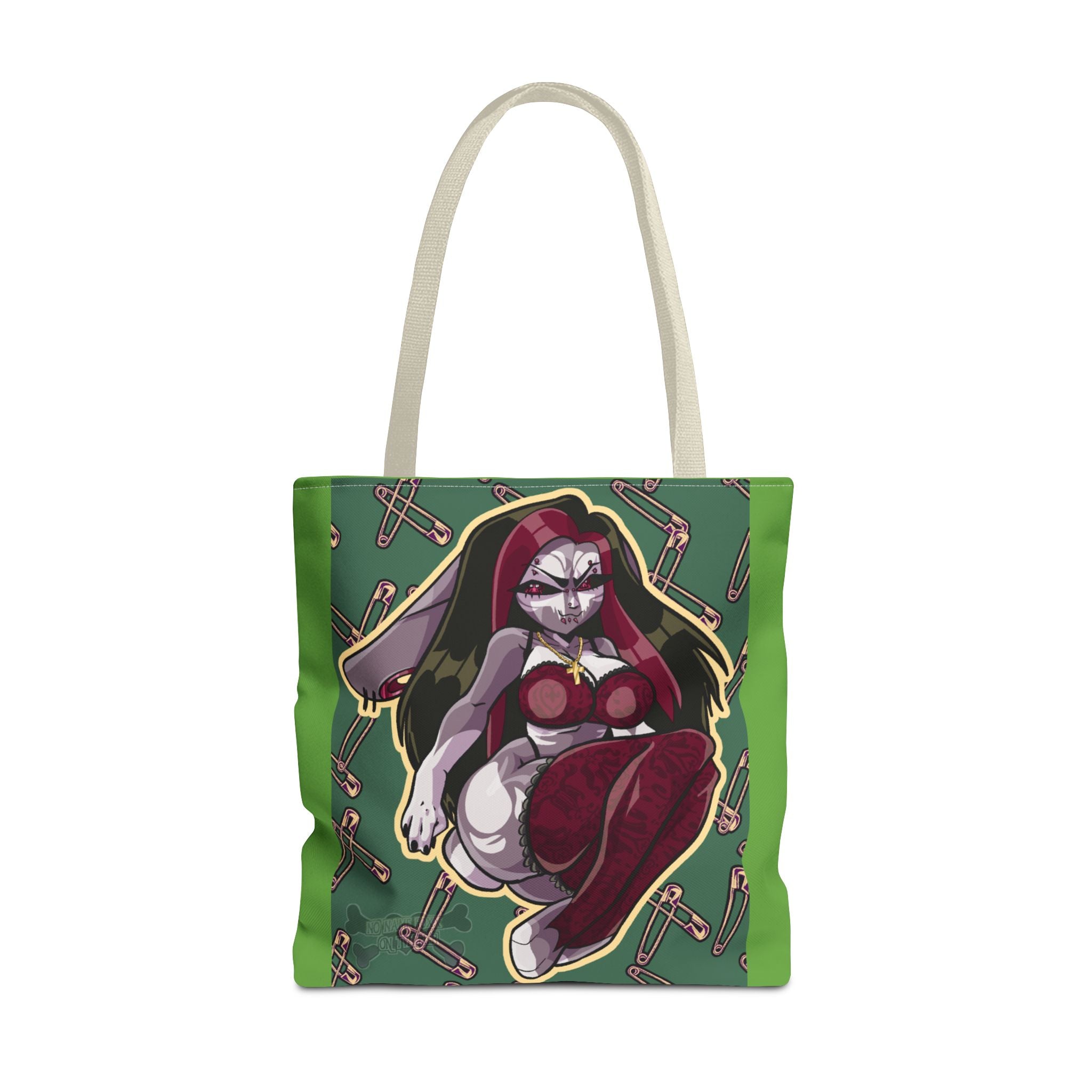 Witch Bunny Pinup Tote Bag | All-Over Print, Gothic Bunny Illustration