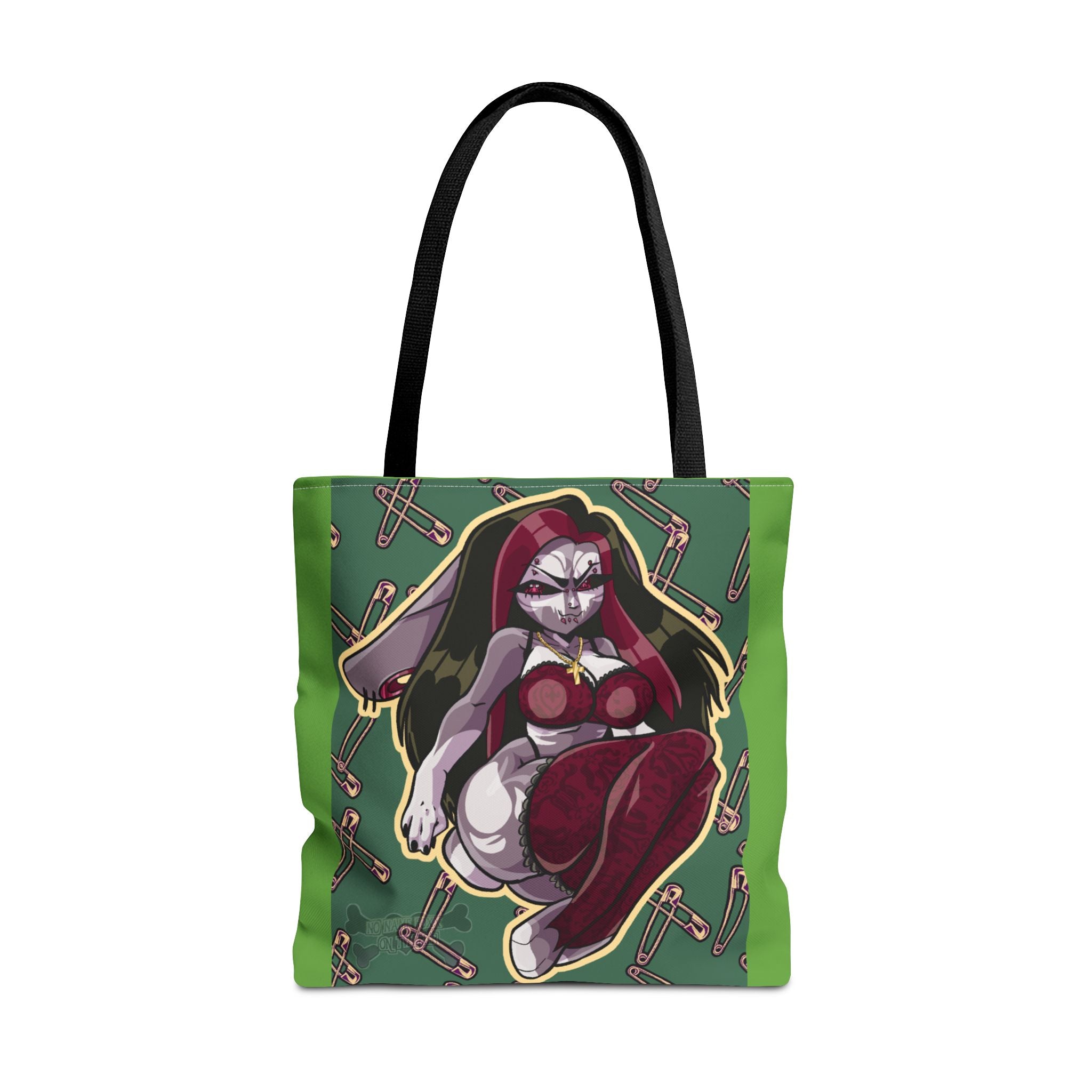 Witch Bunny Pinup Tote Bag | All-Over Print, Gothic Bunny Illustration