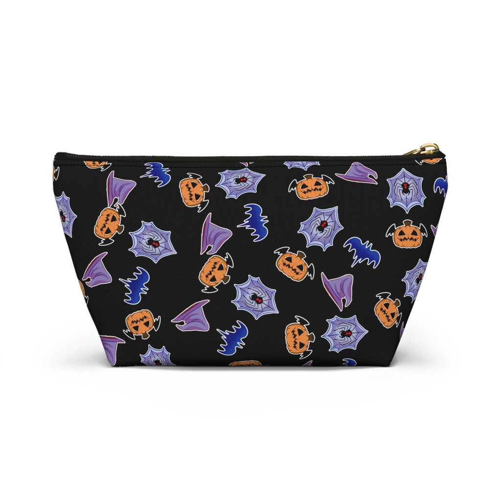 Spookie Guys Pattern Accessory Pouch — Black T‑Bottom Cosmetic Bag