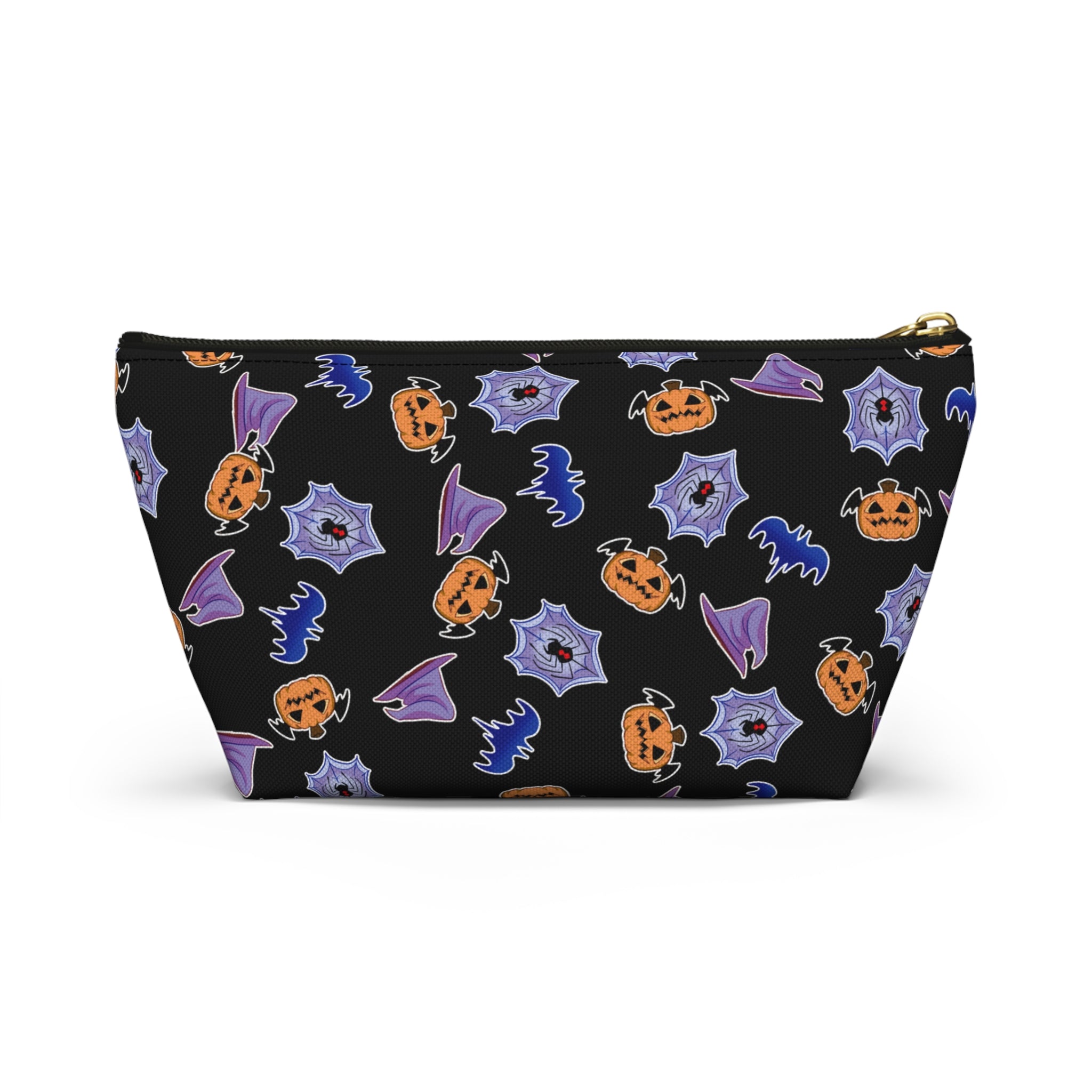 Spookie Guys Pattern Accessory Pouch — Black T‑Bottom Cosmetic Bag